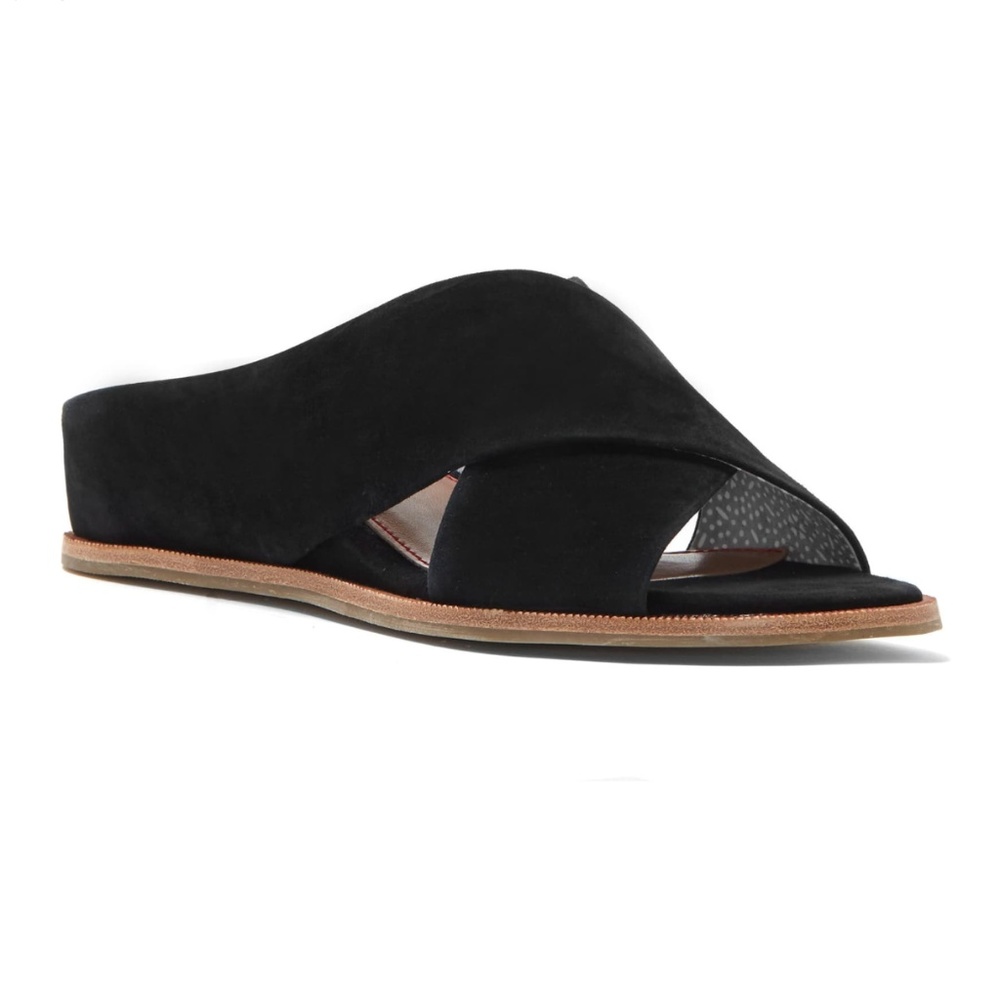ED Suede Leather Criss Cross Wedge Heeled Slides